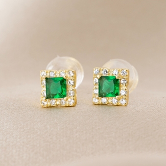 Sterling Silver Earrings Minimal Green Glow zirconia gold