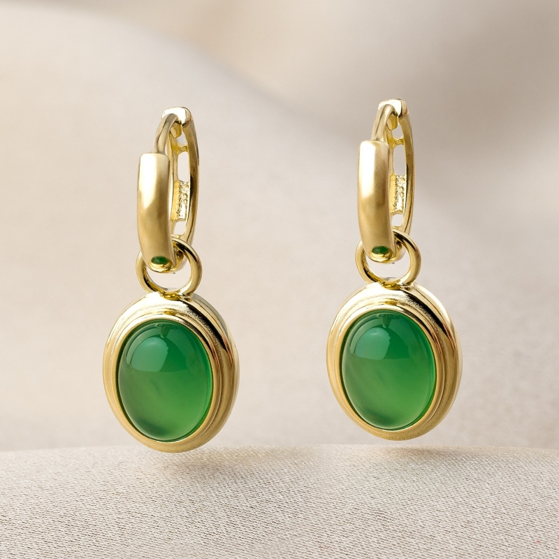 Cercei argint MiraMe agate verzi gold