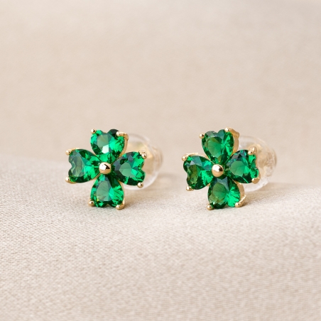 Cercei argint 4 Luck zirconia emerald gold