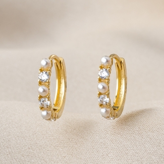 Cercei argint Creole Pearls & Zirconia gold