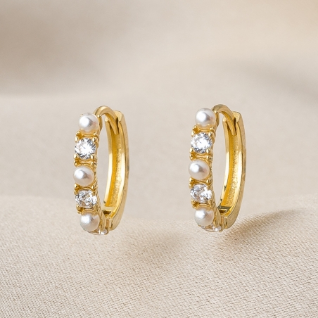 Cercei argint Creole Pearls & Zirconia gold