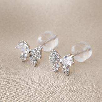 Sterling Silver Earrings Sparkling Butterfly zirconia
