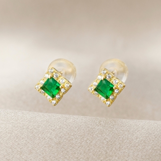 Sterling Silver Earrings Minimal Green Glow zirconia gold