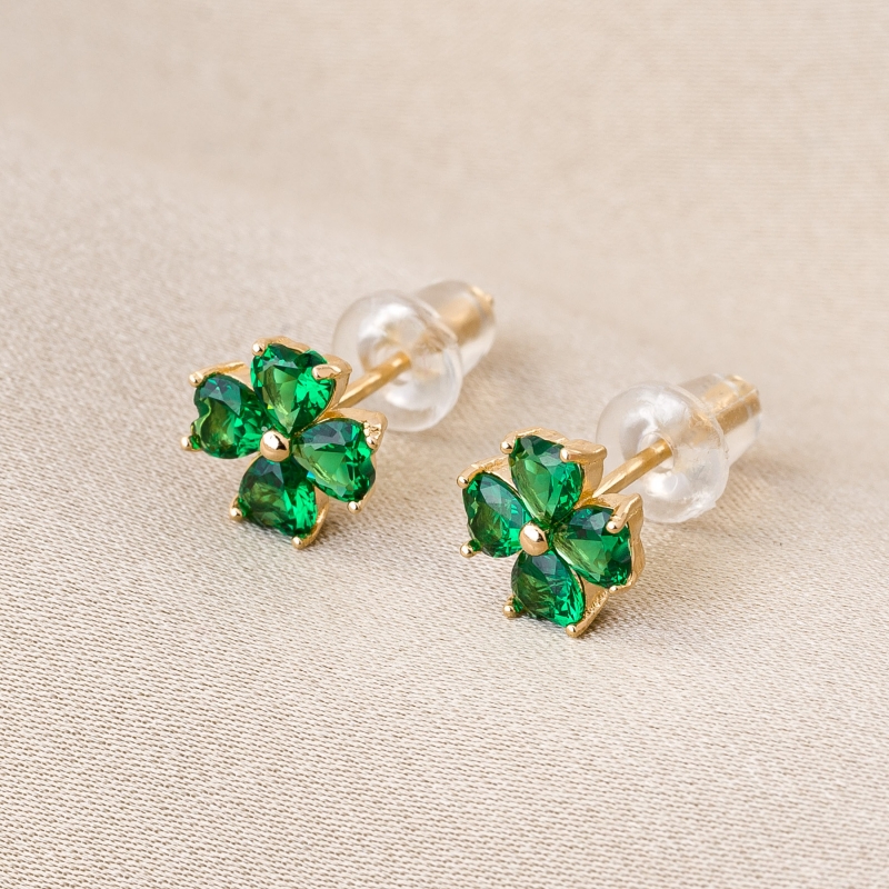 Sterling Silver Earrings 4 Luck zirconia emerald