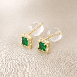 Sterling Silver Earrings Minimal Green Glow zirconia gold
