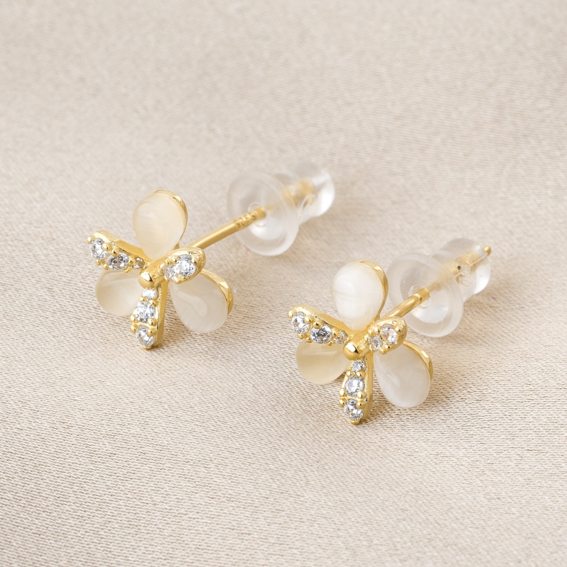 Cercei argint Fairytale Flower Cat Eye gold