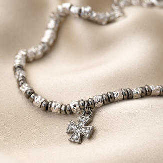 copy of Sterling Silver Bracelet Black & White Silver Cross charm