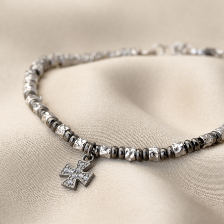 copy of Sterling Silver Bracelet Black & White Silver Cross charm