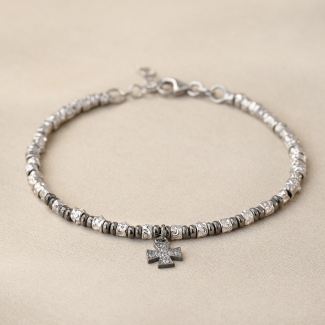 copy of Sterling Silver Bracelet Black & White Silver Cross charm