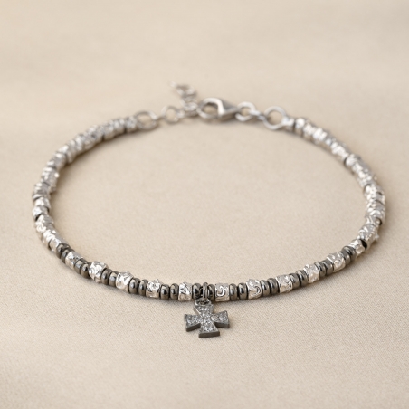 copy of Sterling Silver Bracelet Black & White Silver Cross charm