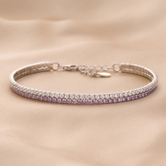 Bratara argint Tennis Duo White Pale Mauve zirconia