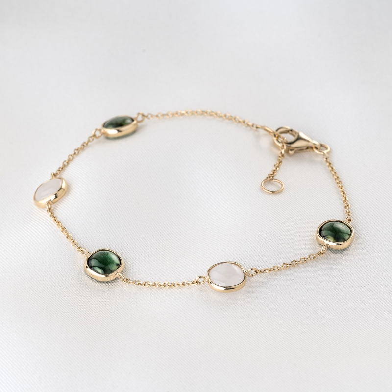 14K Gold Bracelet Claire de Lune Tourmaline, Aventurine