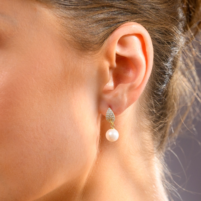 Cercei argint Pearl Soiree gold