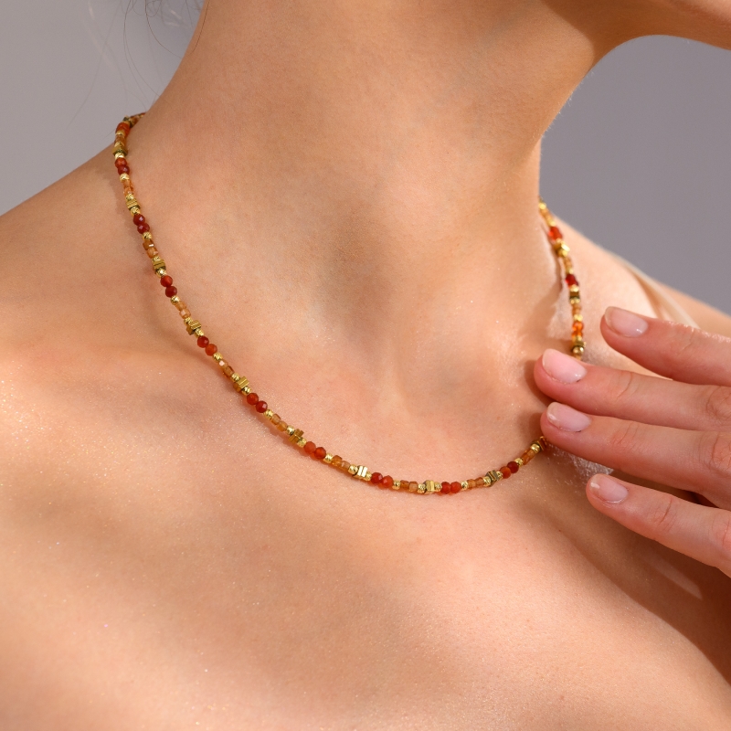 Gold Silver Necklace In love with carnelian and orange garnet