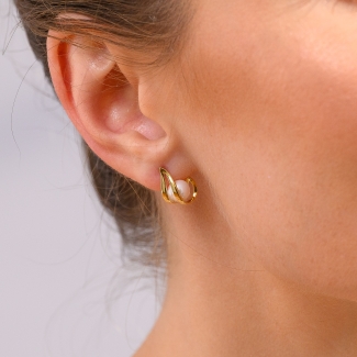 Sterling Silver Earrings Passion White Pearl gold