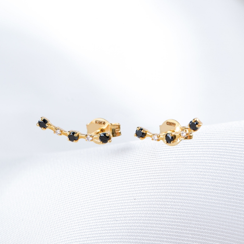 Cercei aur 14K cu diamante negre si albe Loving Every Moment