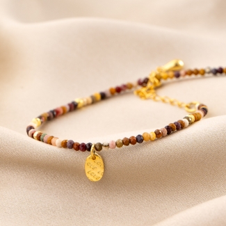 Choker Mookait, lantisor culisant argint placat aur 14K