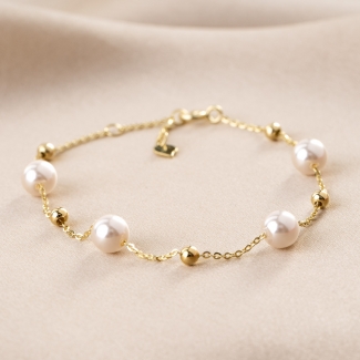 Bratara argint Love it! perle scoica gold