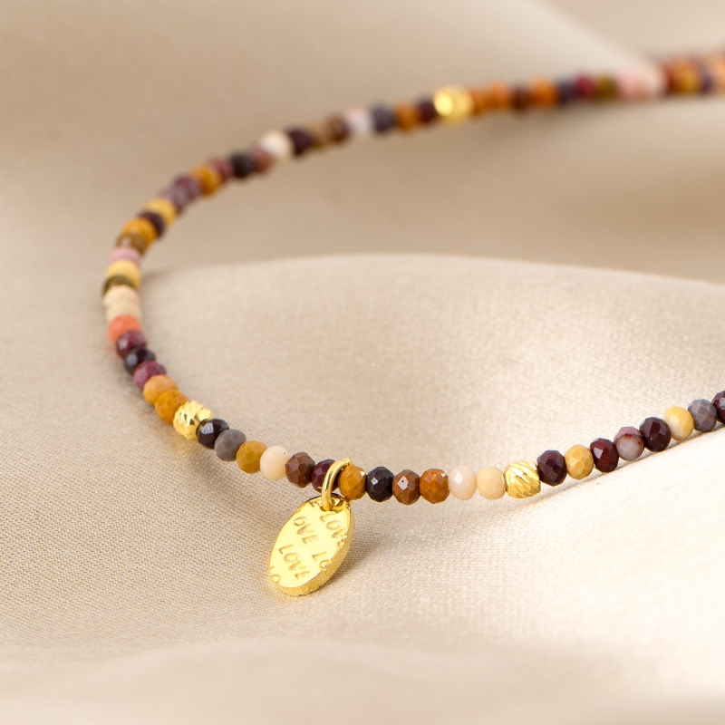 Choker Mookait, lantisor culisant argint placat aur 14K