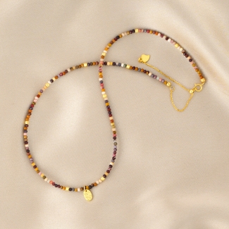 Choker Mookait, lantisor culisant argint placat aur 14K