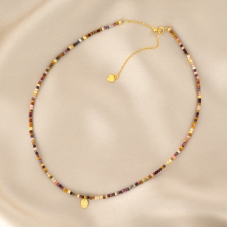 Choker Mookait, lantisor culisant argint placat aur 14K
