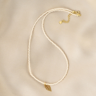 Colier argint XS Leaf Just Classy Touch perle gold