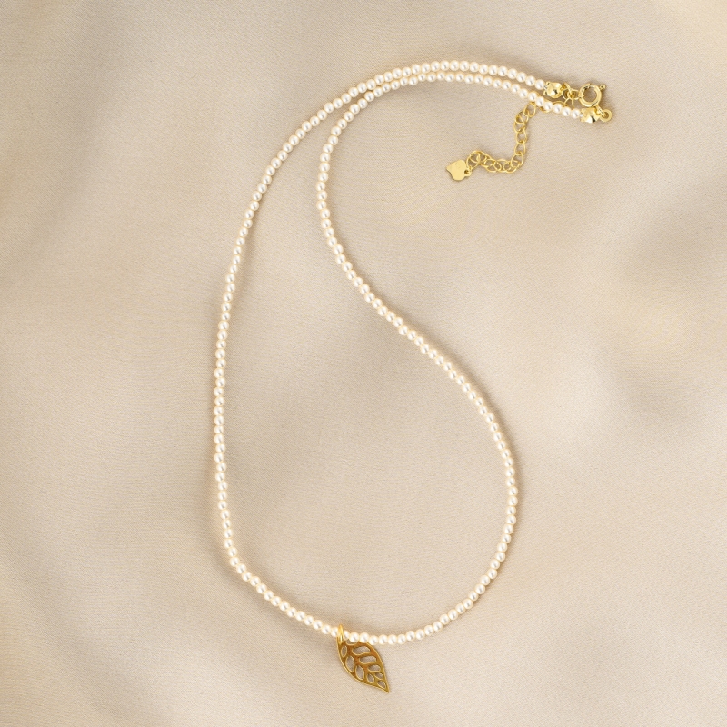 Colier argint XS Leaf Just Classy Touch perle gold