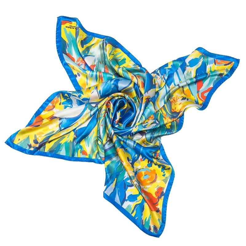 Silk Scarf  Mila Schon irises yellow with blu