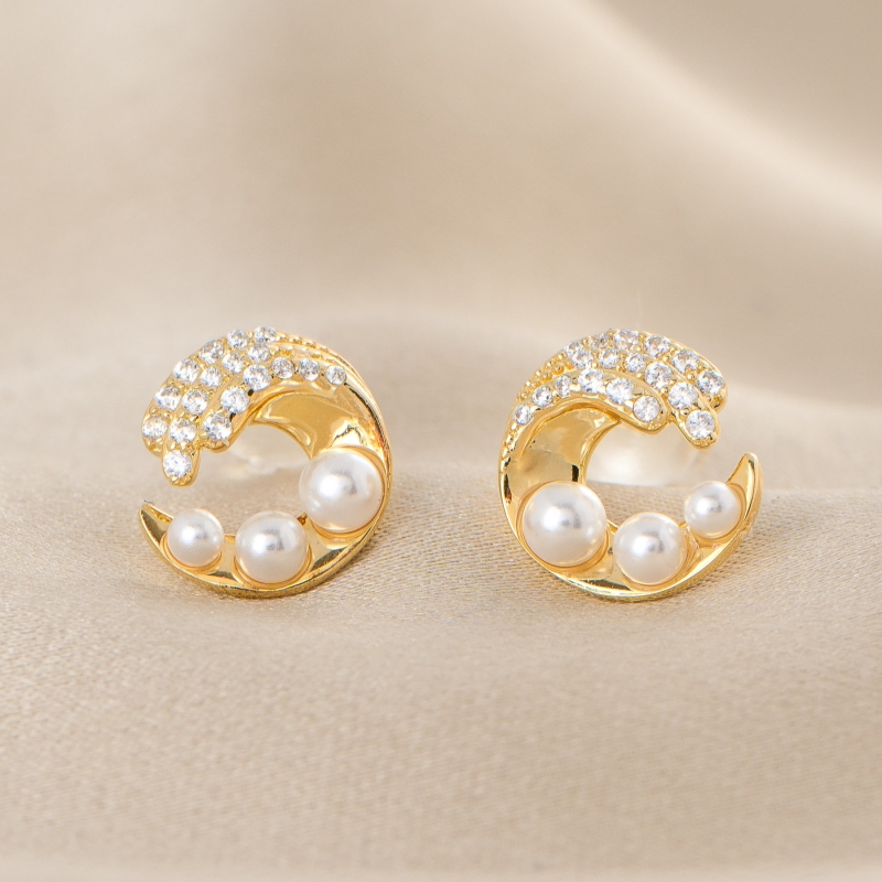 Cercei argint MoonGlow Pearls gold