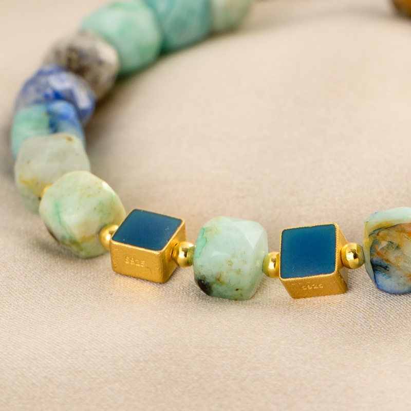 Bratara argint azurit cuburi snur reglabil