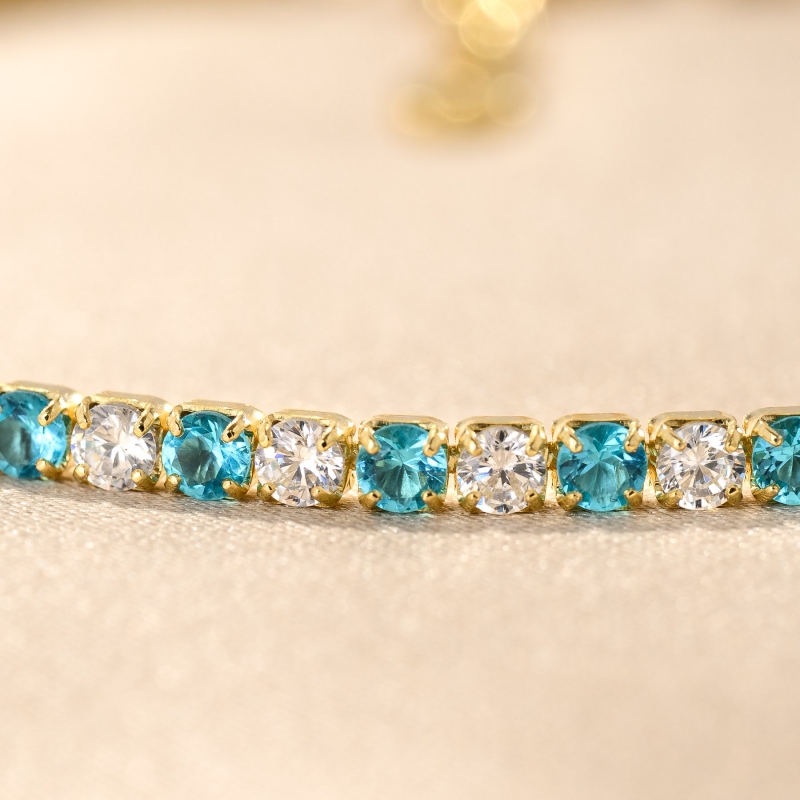 Sterling Silver Bracelet Tennis Mix White & Baby Blu zirconia gold