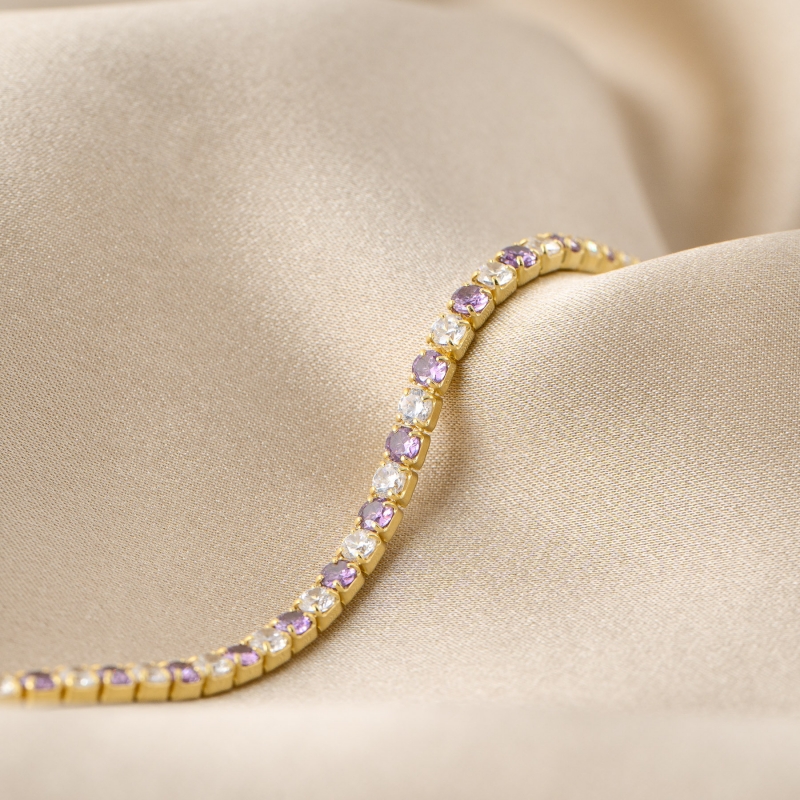 Bratara argint Tennis Mix White & Mauve zirconia gold