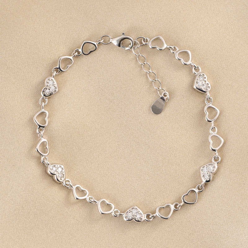 Sterling Silver Bracelet Lovely Hearts zirconia