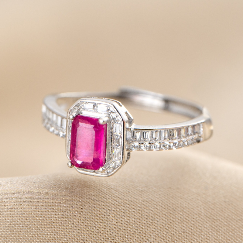 Adjustable Sterling Silver Ring Precious Desire with ruby