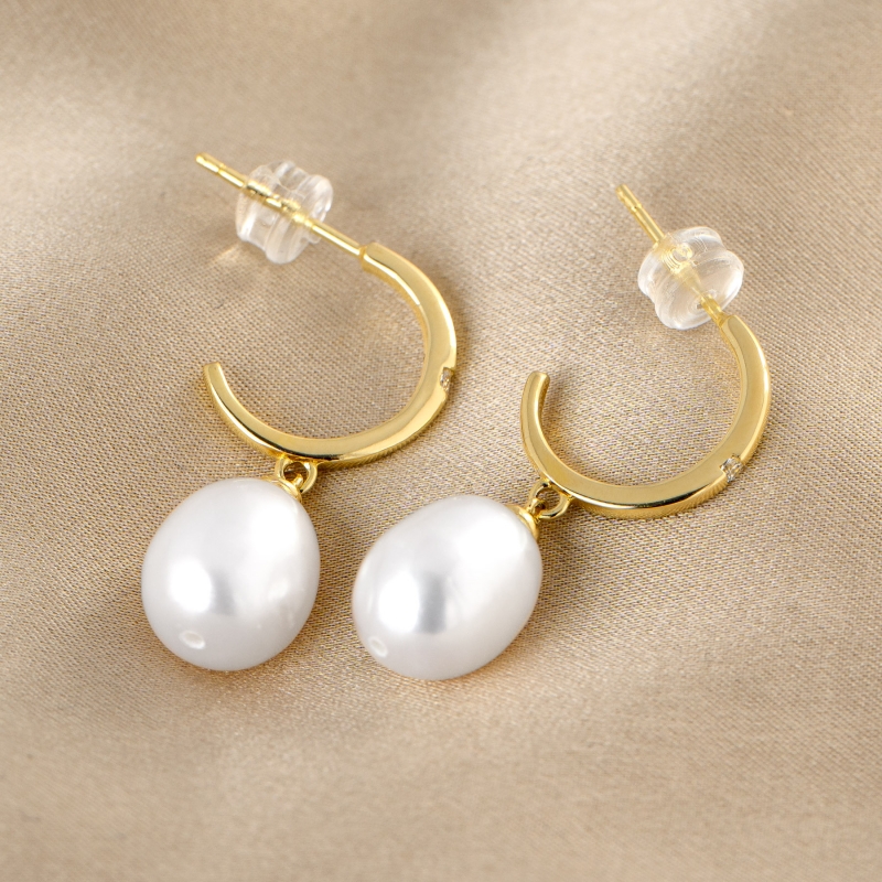 Sterling Silver Earrings Noema Pearl drop gold