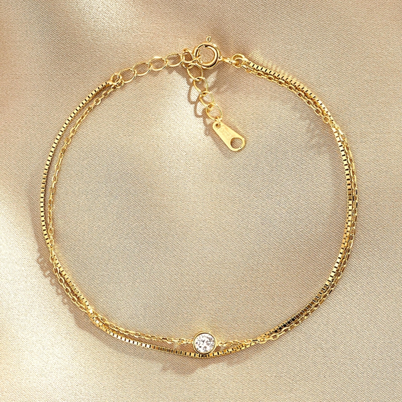 Bratara argint Solitaire White double chain gold