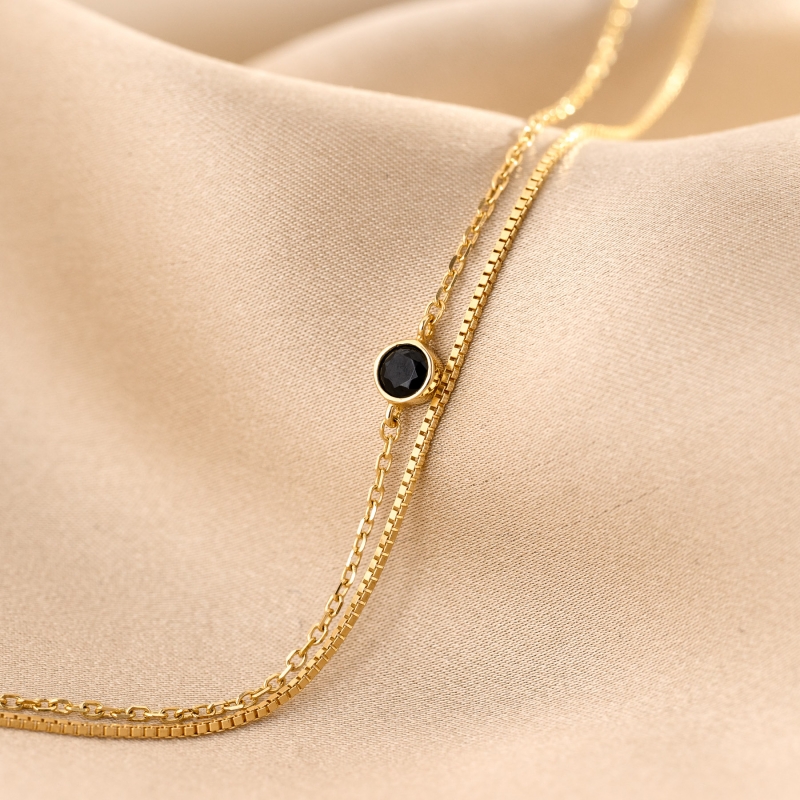 Bratara argint Solitaire Black double chain gold