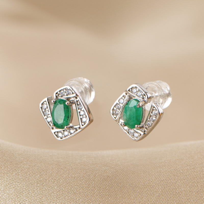 Sterling Silver Earrings Noella with emerald