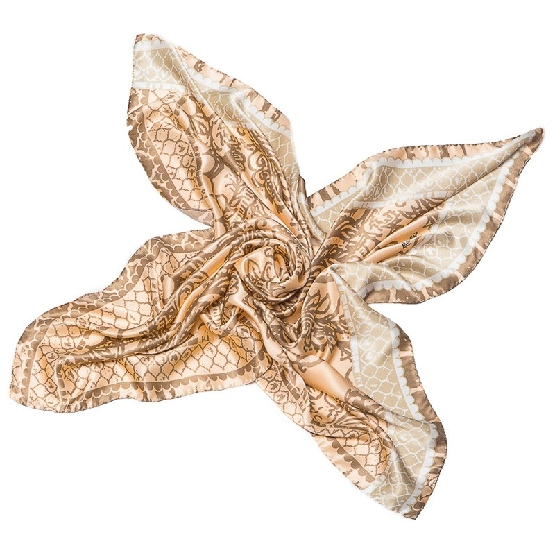 Esarfa matase naturala Marina D'Este arabesc beige and somon