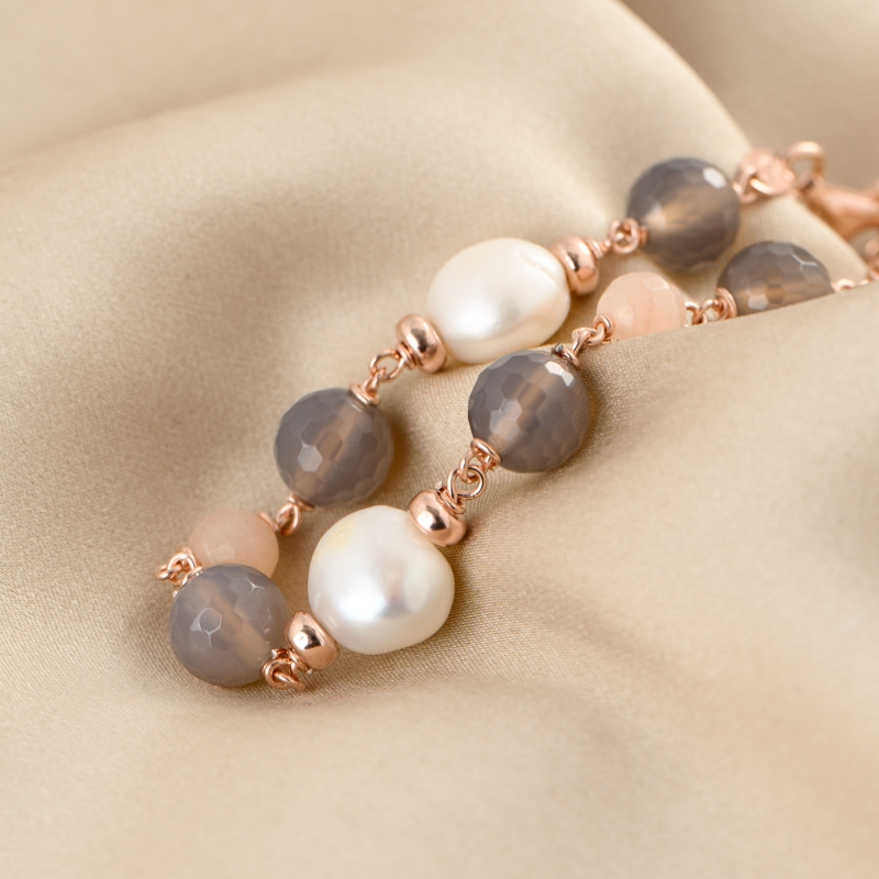 Sterling Silver Bracelet agate Uruguay and pearls