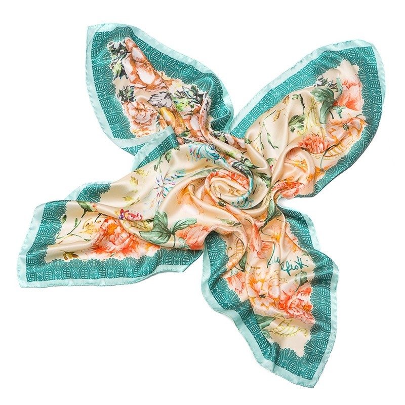 Silk Scarf Laura Biagiotti delicate flowers turcoise