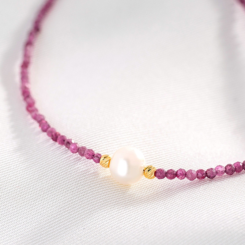 Pearl Ruby Necklace, ruby, pearl, 14K gold