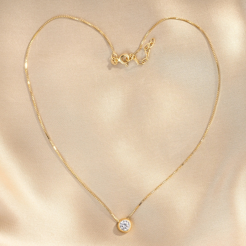 Colier argint M Solitaire zirconia gold