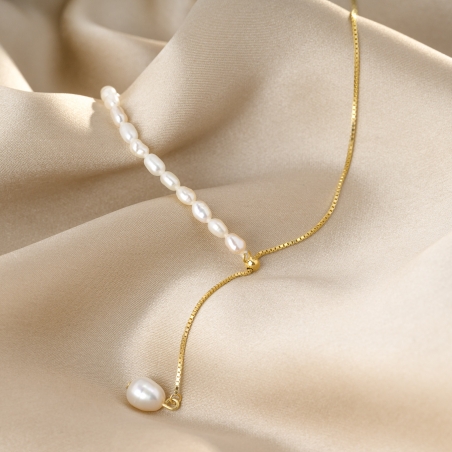 925 Sterling Silver Choker Gold Summer Twist, pearls of culture, silver adjustable