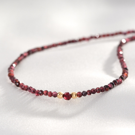 925 Sterling Silver Necklace Love Story, garnet 14K gold charms
