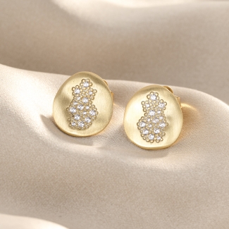 925 Sterling Silver Earrings Foglie Pave Picollo, 23K gold plated