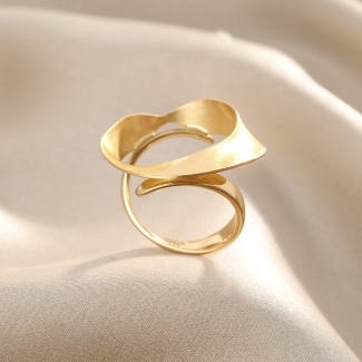 925 Sterling Silver Ring Lune Gold, 23K gold plated