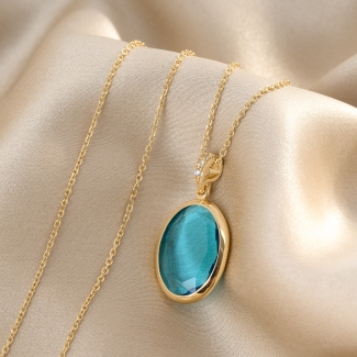 925 Sterling Silver Necklace Marine Ovali, 42 cm, 23K gold plated