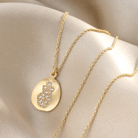 925 Sterling Silver Necklace Foglie Pave, 42 cm, 23K gold plated