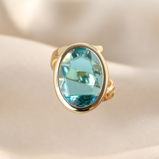 925 Sterling Silver Ring Marine Ovali, 23K gold plated